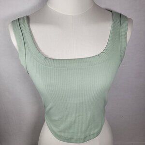 Madewell Women Cool Sculpt Luma Ribbed Green Cotton Cropped Tank Top Size XXS